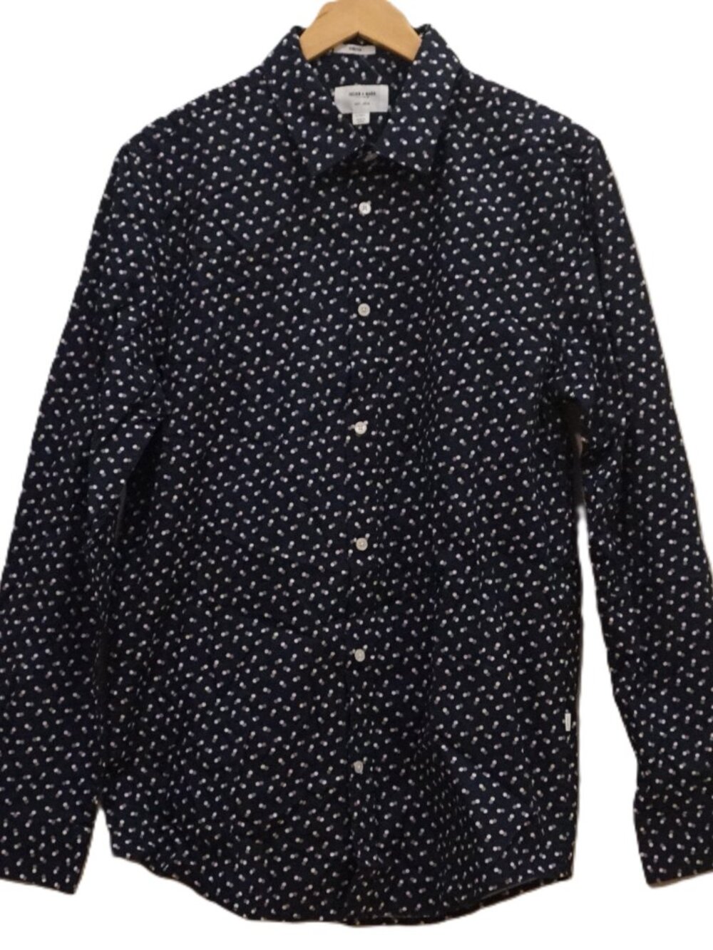 Julian & Mark Navy w White & Gray Polka Dot Button Up Long Sleeve Shirt XL Tall